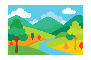 Serene Autumn Landscape River Valley, Rolling Hills, and Colorful Trees