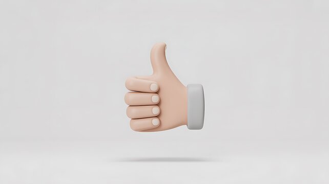 Stylized 3d cartoon hand giving a thumbs up gesture against a clean background