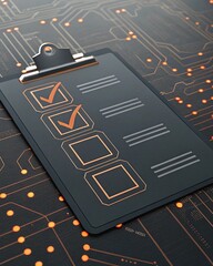 Fototapeta premium Tech Checklist on Circuit Board for Digital Task Completion