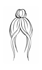 Continous line of a bun hairstyle with flowing hair strands on a background lineart