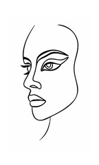Continous line drawing of a woman's face in profile showing eye nose lips on background