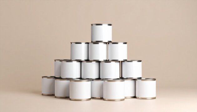 Tower of Glossy Paint Cans on Warm Beige
