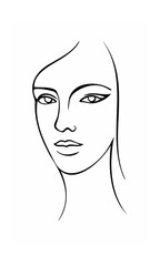 Continous line drawing of a woman's face showing eyes nose lips on background female 3