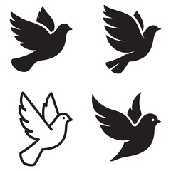 Peaceful Dove and Bird Vector Set with Flying Silhouettes and Nature Symbols