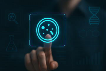 Futuristic Human Interaction with Digital Petri Dish Hologram in Virtual Scientific Interface for Medical, Research, and Laboratory Technology Use