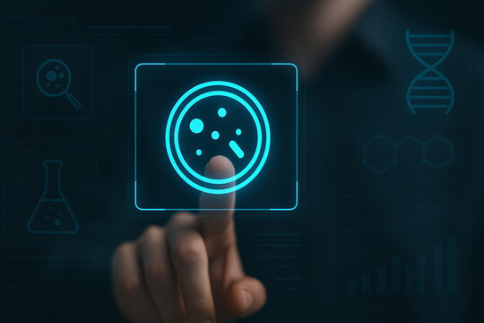 Futuristic Human Interaction with Digital Petri Dish Hologram in Virtual Scientific Interface for Medical, Research, and Laboratory Technology Use