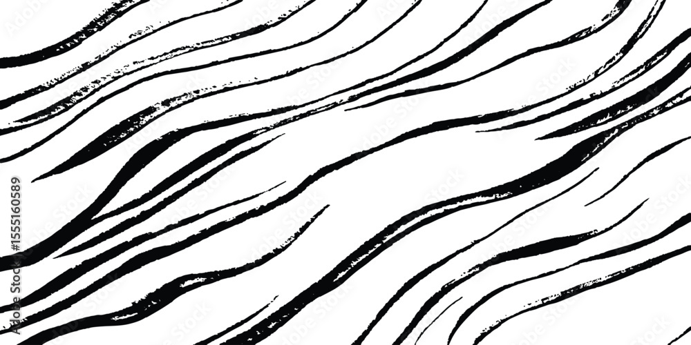 Poster Black flowing wave lines on white and transparent background. Wave line art pattern white backgrounds drawing. Black and white waves. Modern vector background. Stylish texture with wavy stripes lines.