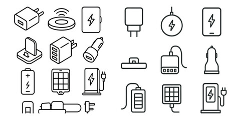 Set of icons for various electronic devices and accessories. The icons are drawn in a simple, minimalist style, with a focus on the shapes and lines rather than the details of the devices