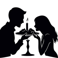 Romantic Dinner Silhouette Featuring Couple and Candlelight