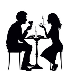 Elegant Couple Silhouette with Candle and Dessert Plate