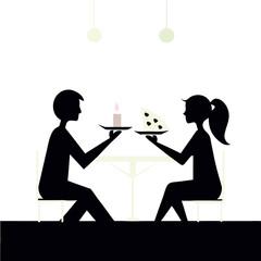 Romantic Couple Sharing Dessert with Candlelit Dinner Silhouette