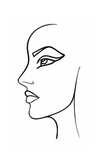Continous line drawing of a woman's profile with eye nose lips on background face