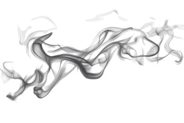Fluid gray smoke dances elegantly in mid-air, creating an ethereal abstract pattern against a transparent backdrop with captivating swirls