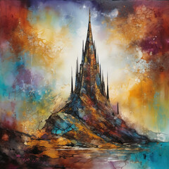 Encaustic Crystal Spire: Mixed Media Fantasy Art