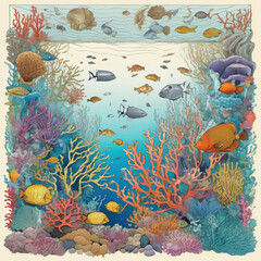 Micro Art of Great Barrier Reef: Orthographic Drawing Style