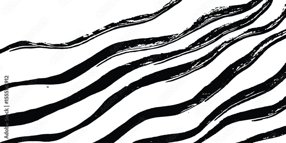 Poster Black flowing wave lines on white and transparent background. Wave line art pattern white backgrounds drawing. Black and white waves. Modern vector background. Stylish texture with wavy stripes lines.
