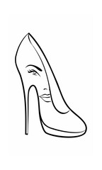 Of a high heel shoe with a woman's face integrated into the design highheel footwear