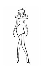 Continous line of a woman in a dress heels standing on a background female figure