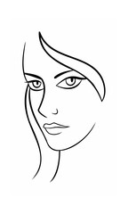 Handdrawn of a woman's face with hair eyes on a background lips