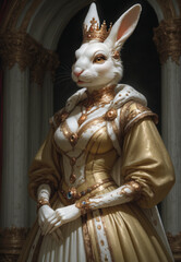 Obraz premium Antropomorfismo, furry, conejo, retrato, arte, mujer, elegante, ornamenta, coron