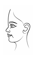 Continous line drawing of a woman's profile showing eye nose mouth ear on background