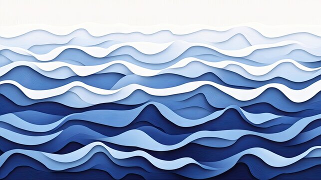 Abstract layered design of undulating blue waves.