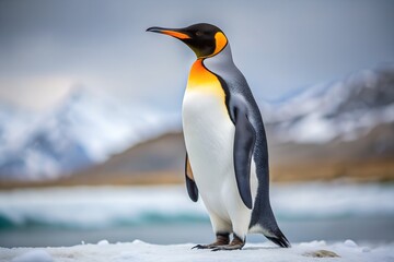 Fototapeta premium King Penguin Standing Upright White Background