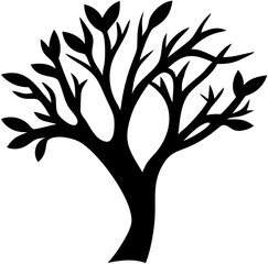 Minimal vector tree icon, solid black tree on white space