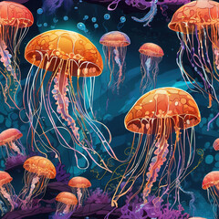 Cel-Shaded Solar Jellyfish Reef in Graffiti Art Style