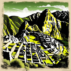 Hard Lighting Section Drawing of Machu Picchu: A Detailed Artistic Representation
