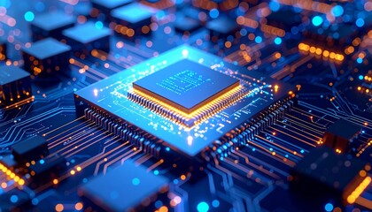 Fototapeta premium AI Processor with Interconnected Glowing Lines