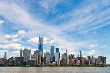 Fototapeta premium New York, United States. New york Manhattal skyline financial district. Manhattan's beautiful skyline, New York, United States. Panorama view of New York city skyline in Midtown Manhattan. USA NYC