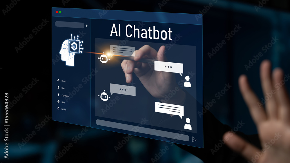 Poster ai chatbot interface facilitates communication, chatbot, and ai interaction for automated user suppo