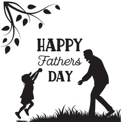 silhouette happy fathers day banner on white background