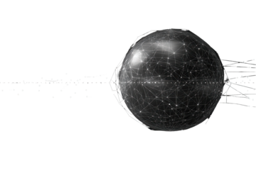 Black low poly grid sphere with abstract lines and points, depicting a modern digital concept in a minimalistic style