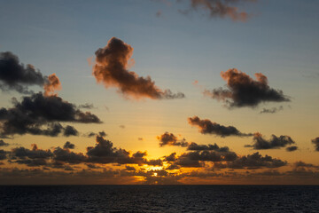 Sunset seascape of the Atlantic ocean from a cruise ship