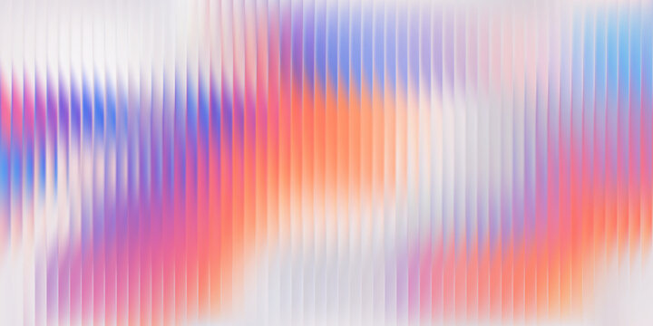 Vertical glass gradient distortion with vibrant holographic hues and soft blur. Abstract iridescent surface with rainbow ripple lines and light diffusion. Vector illustration