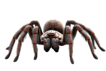 Giant spider on the ground reveals intricate details of its body and legs in a close-up view, showcasing nature's unique creatures in a clear environment