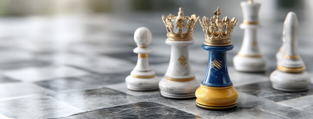 A vibrant king chess piece commands attention on a stylish chessboard surrounded by other pieces, highlighting strategic gameplay