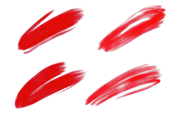 Red marker underline brush strokes in various sizes and shapes displayed on a white background for creative applications and design work