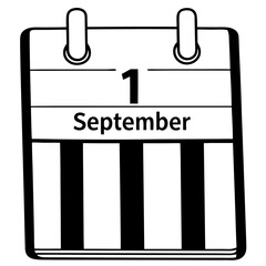 September 1st calendar icon in black and white