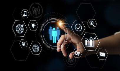 Business teamwork system showing digital communication and performance tracking. Teamwork improves...