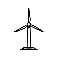 Detailed Minimalistic Wind Turbine Icon with Clean Black Line Vector Illustration on White Background