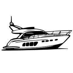 Refined Elegant Yacht Vector Drawing Featuring Crisp Black Strokes on White Background Artistic Icon