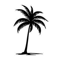 Detailed Minimalistic Palm Tree Icon Line Vector Design on White Background with Crisp Black Lines