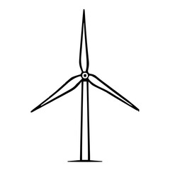 Sophisticated Wind Turbine Vector Icon with Intricate Black Linework on Pristine White Background