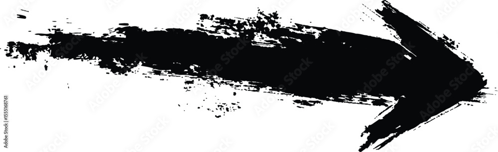 Poster Black arrow painted with splashes isolated on white background. Black arrow marker isolated with a hand-drawn effect on a white background. 