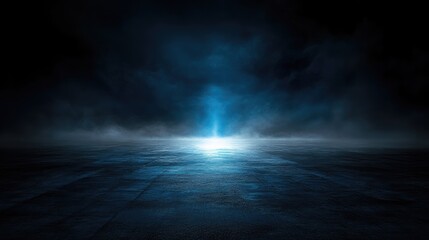 Obraz premium Empty concrete platform under a dramatic blue light.