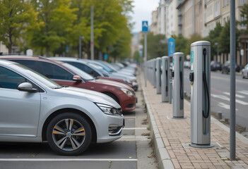 Public parking along the street with charging points for electric vehicles