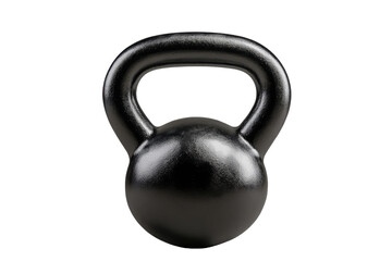 Kettlebell in black color with handle featuring a sleek design on a transparent background for fitness and workout routines